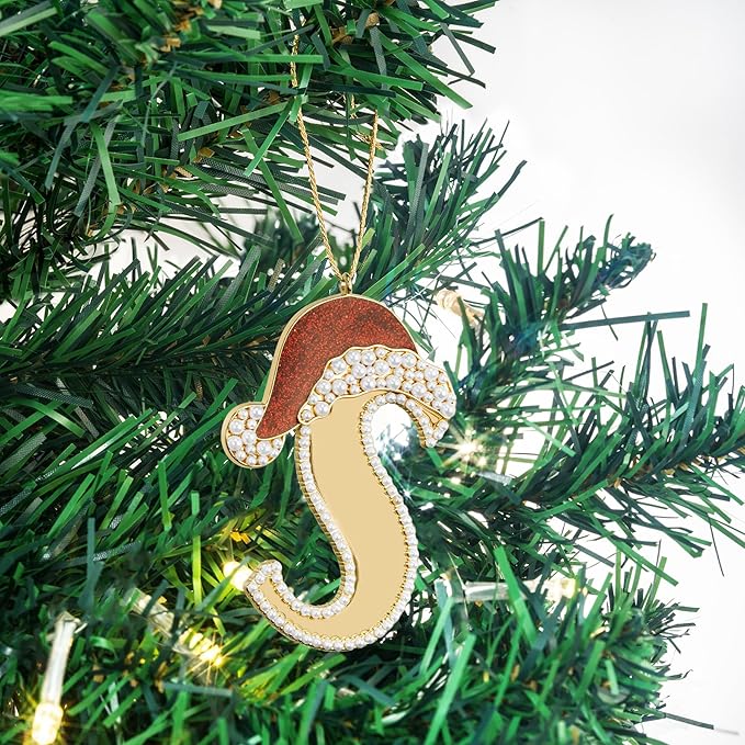 2025 Christmas Ornaments, Letter S Ornaments for Christmas Tree, Hanging Red Hat Ornament for Mother Best Friends Sister Wife