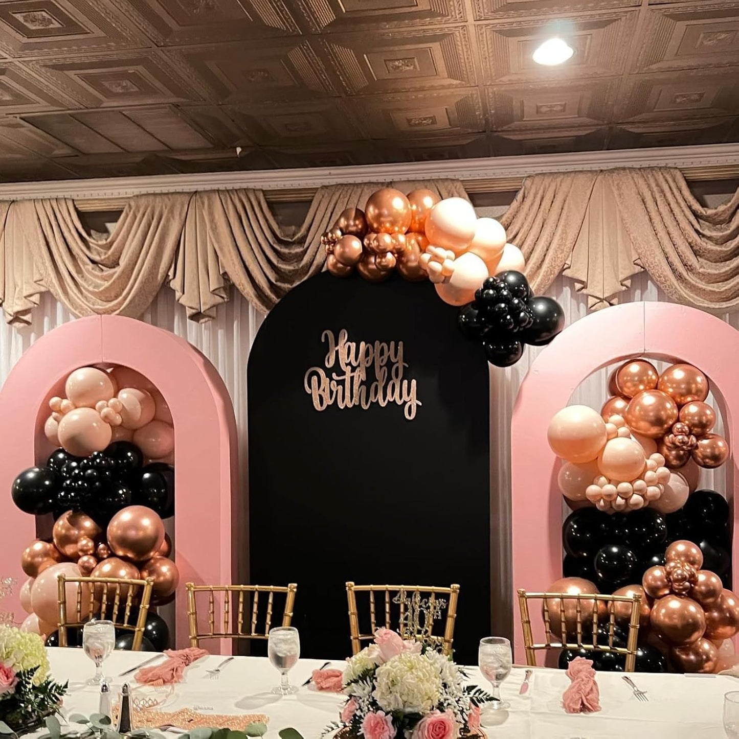 Rose Gold and Black Balloon,12 Inch Metallic Rose Gold Balloons Retro Pink Balloons for Birthday Wedding Bridal Shower Bachelorette Party Decorations