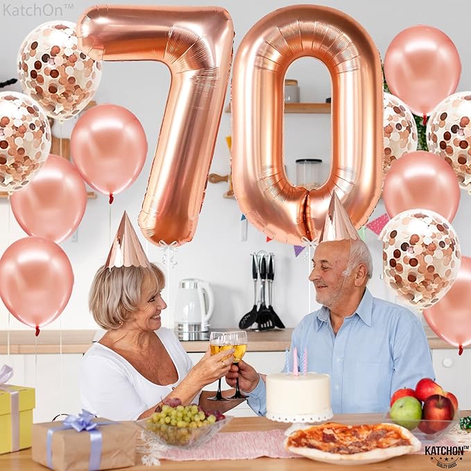 KatchOn, Large Rose Gold Number 70 Balloon - 40 Inch | Foil Number Balloon With Confetti For 70th Birthday Decorations | Balloon 70 Balloon For Anniversary Decorations | Rose Gold Party Decoration