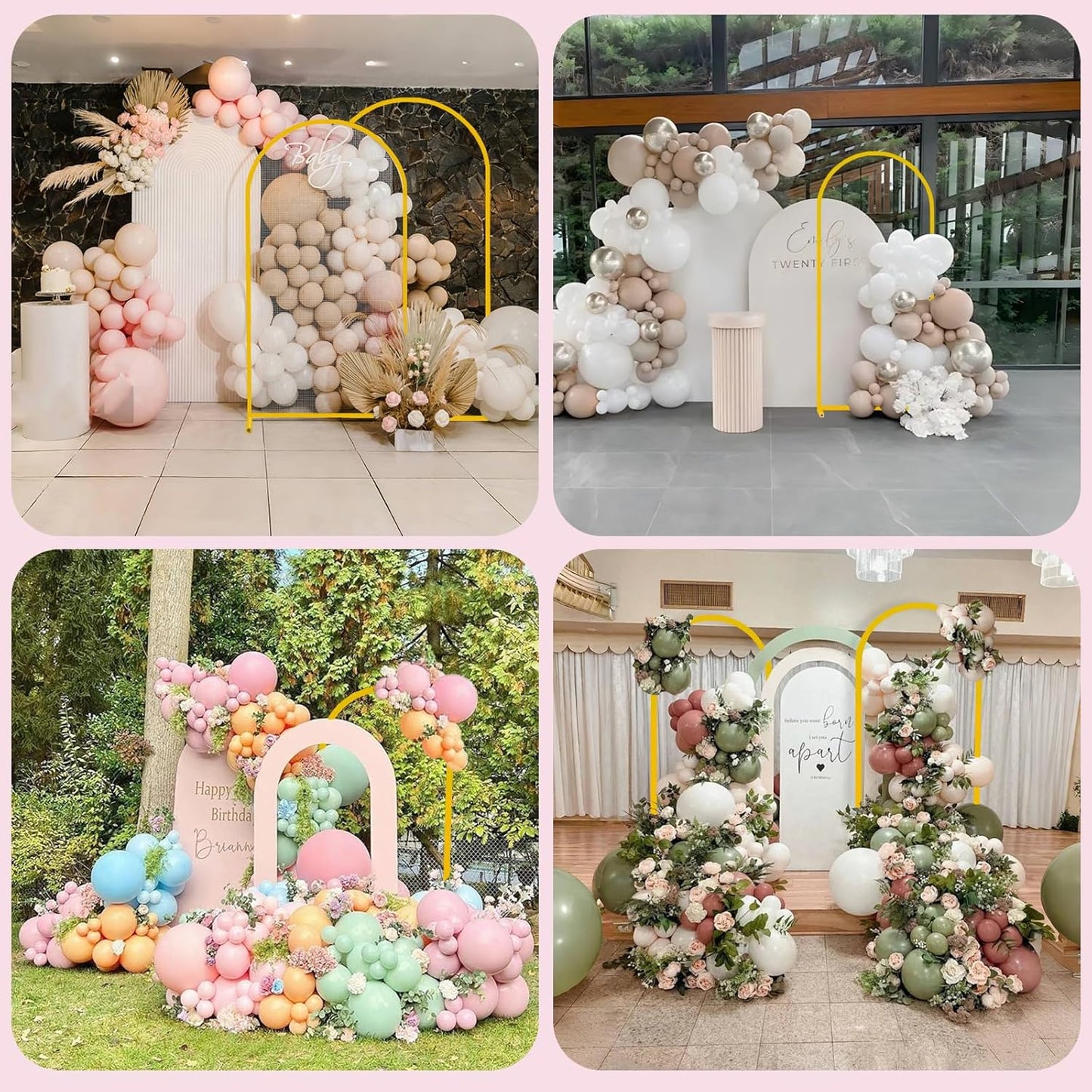 Bazen Wedding Arch Backdrop Stand 7.2FT, 6.6FT, 6FT Set of 3 Metal Arch Backdrop Stand with White Arch Cover for Birthday Party Wedding Ceremony Bridal Baby Shower Banquet Party Event Decor