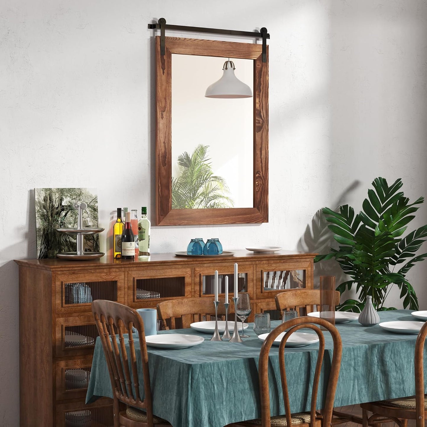 COGOOD Farmhouse Bathroom Mirror - 42 x 29 Rustic Barn Door Style Mirror for Living Room, Entryway, Vanity Wall Decor (Brown)