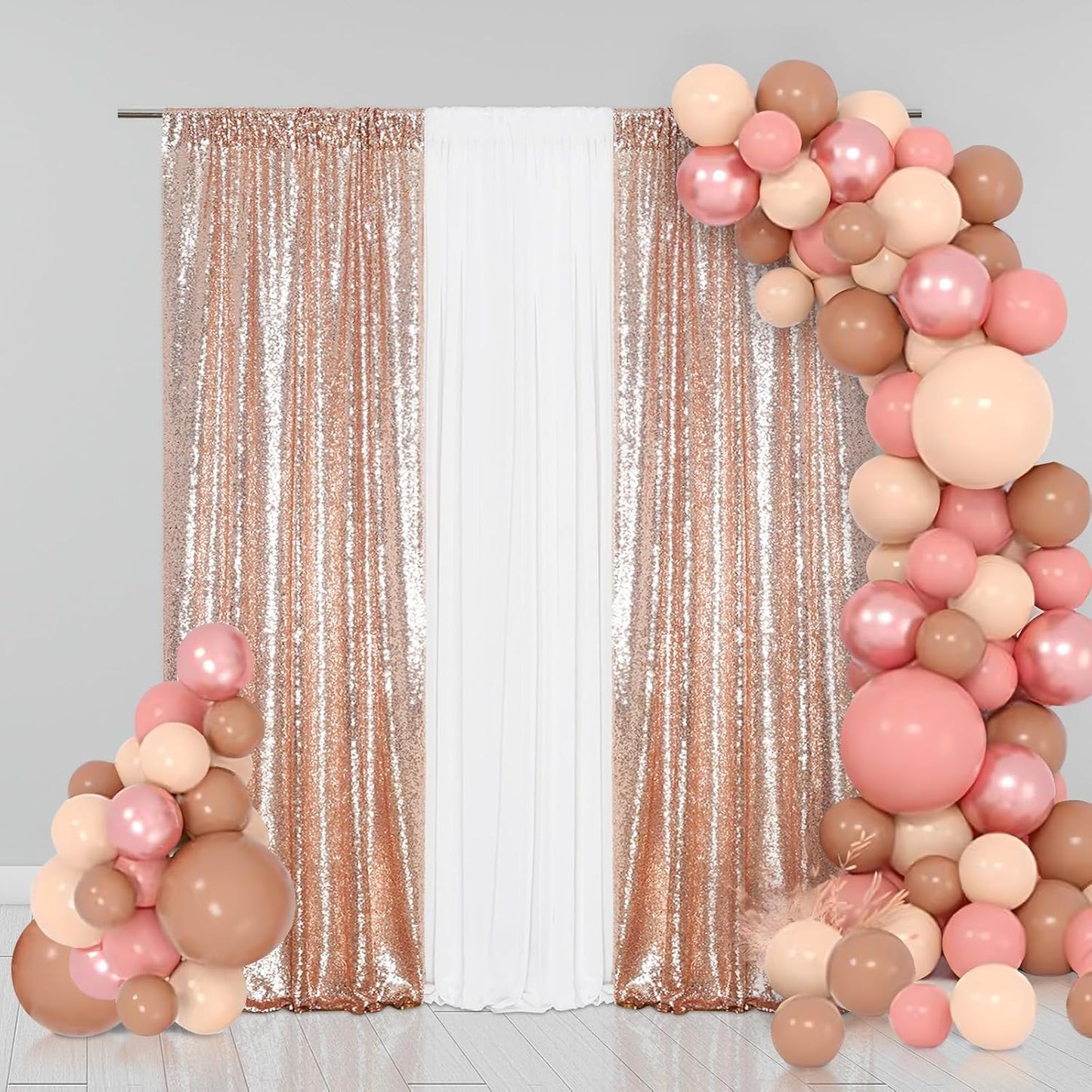 Eternal Beauty Sequin Backdrop Curtains, 2x8 Ft-2 Panels Rose Gold Back Drop for Shimmer Photography Party Wedding Birthday Decor