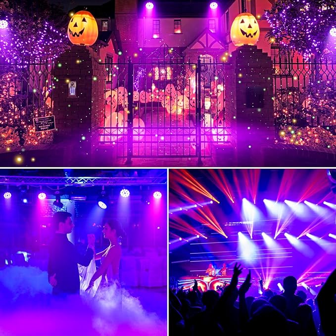 Par Can Lights Stage Lights, 18 LED 180W RGB+UV Uplights Stage Lighting Effect by DMX and Sound Control Stage Lighting for Party Bar Disco DJ Live Show Wedding (16 Packs)