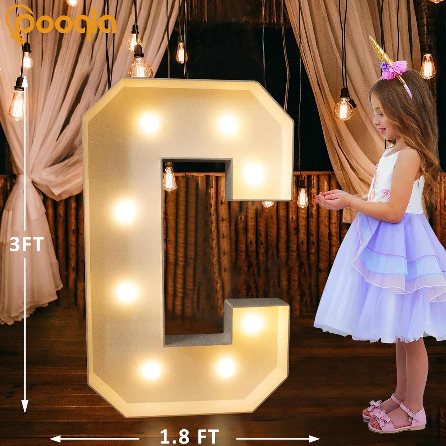 Pooqla 3FT Marquee Light Up Letters, Large Mosaic LED Marquee Letter 3 Feet Birthday Decor, Giant Light Up Letters for Balloons Anniversary Party Decoration, Cool White and Warm White C