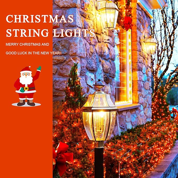 JMEXSUSS 500 LED Orange Christmas Lights Outdoor, 173ft Christmas String Lights Plug in, Waterproof 8 Modes Orange LED Light for Party House Tree Thanksgiving Xmas Decorations