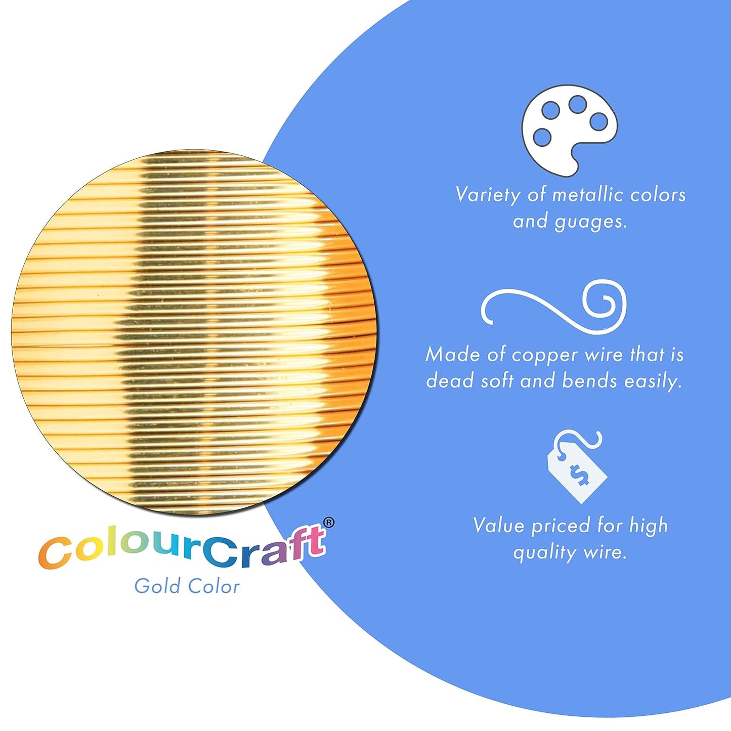 Beadalon ColourCraft Wire, 20 Gauge, Gold Color Silver Plated, 15 yd Spool