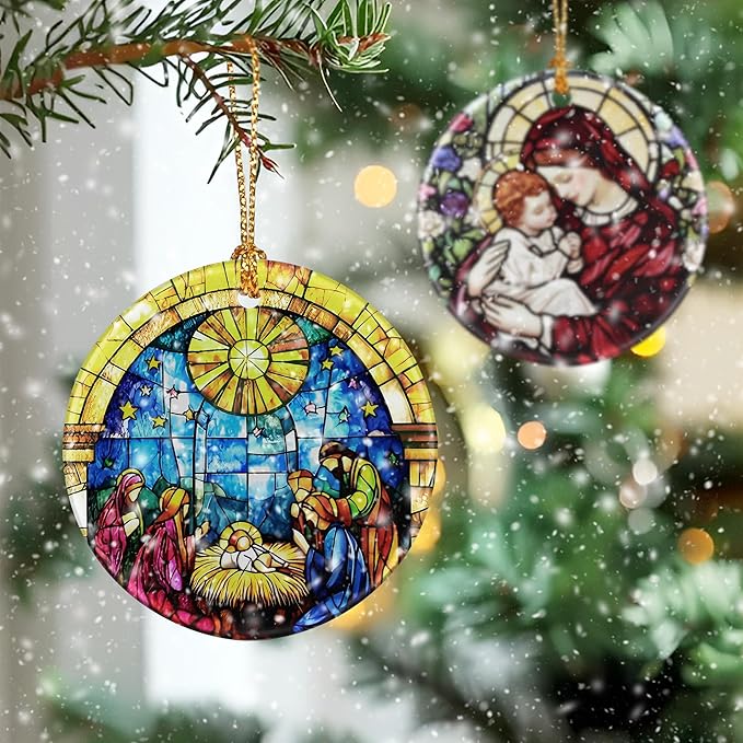 Nativity Scene Ornament: Christmas Ornaments, Religious Christmas Decorations for Tree, Catholic Ornament & Christian Holiday Decor | Religious Gifts, Christian Gifts - Design E