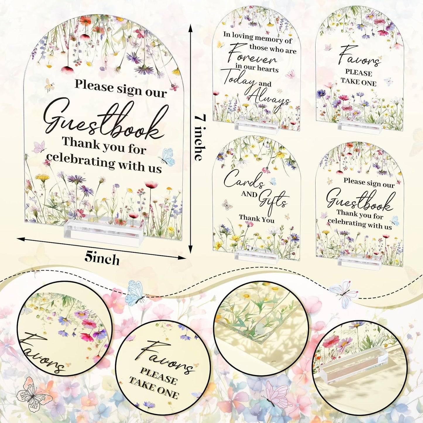 4 Pcs Flower Acrylic Wedding Signs for Ceremony and Reception Guest Book Wedding Cards and Gifts Sign Please Take One Couple Loving Memory table Decor(Flower)