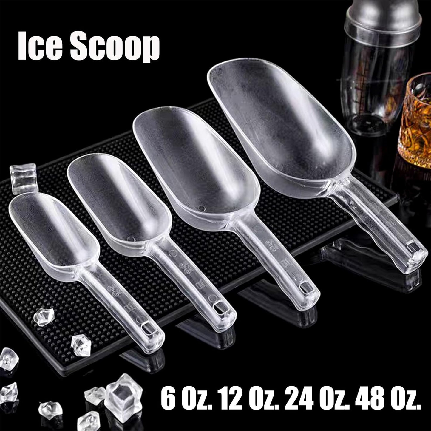 3PCS Clear Plastic Ice Scoop, 6 ounces Alec Ice Scoops, Kitchen Scoop for Ice Bucket Ice, Popcorn, Coffee Beans, Flour (6 oz.)