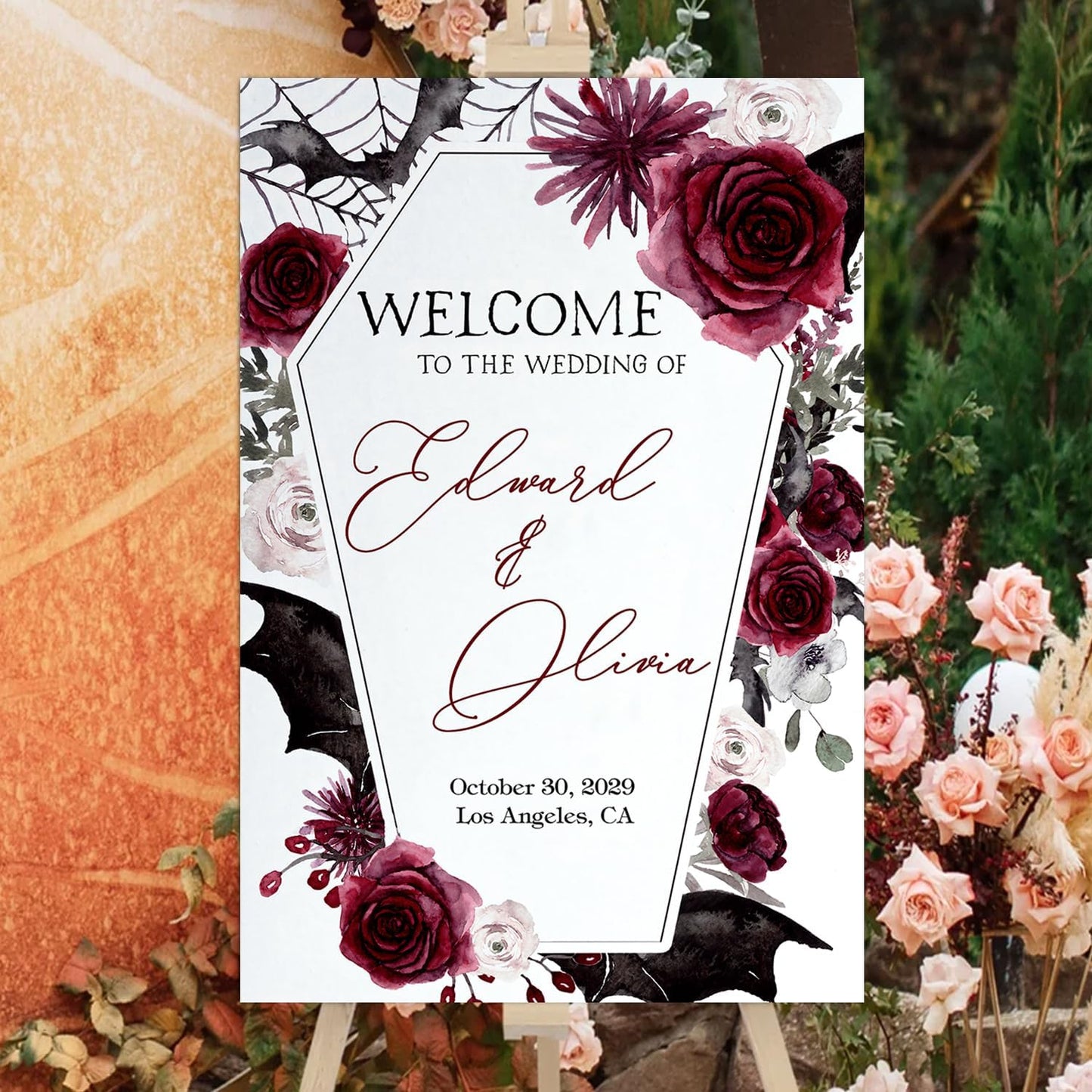Halloween Wedding Welcome Sign, Wedding Sign, Halloween Wedding Sign, Wedding Decorations, Black Wedding Gothic Welcome Sign, Halloween Couples Shower, Welcome Wedding Sign With Stand