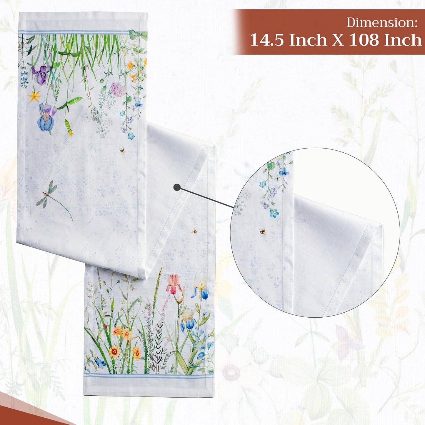 Maison d' Hermine Table Runner 100% Cotton Single Layer Table Runners 108 inches Long Decorative for Home Kitchen Dining Party Wedding Bridal Shower Spring Summer (Fleurs De Mai, 14.50" x 108")
