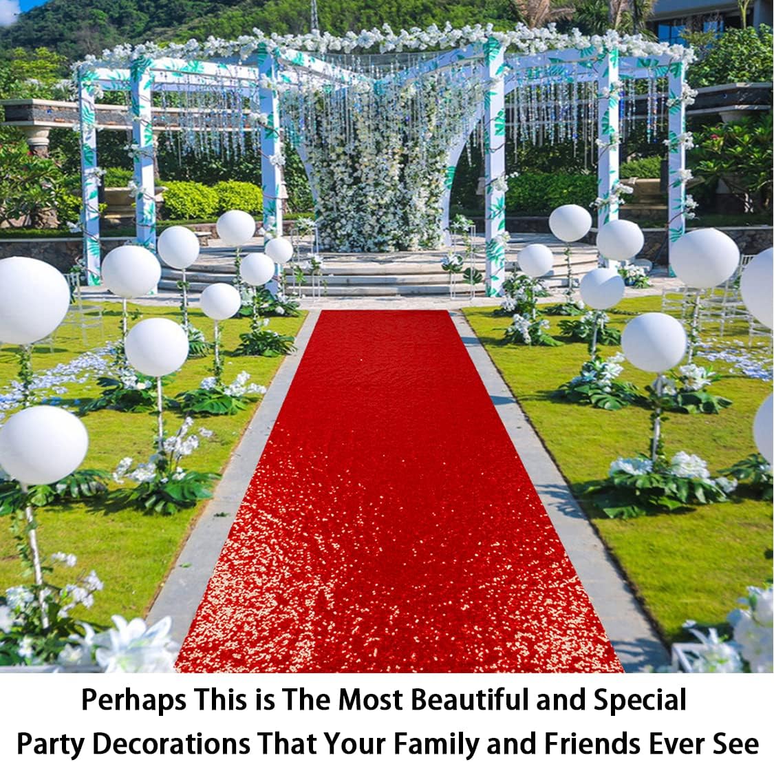 ShinyBeauty Red Sparkle Wedding Aisle Runner, 4x20ft Glitter Carpet for Church, Indoor/Outdoor Events & Bridal Shower Decor