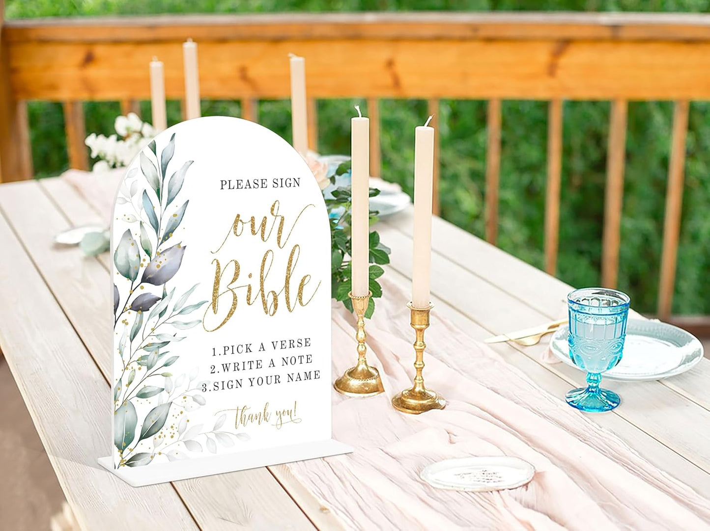 Acrylic Wedding Signs, Greenery Theme Please Sign Our Bible, Wedding Reception Signage, Bridal Shower Table Decor with Stand, Engagement, Anniversary, Newlywed Events and Parties Supplies, 11