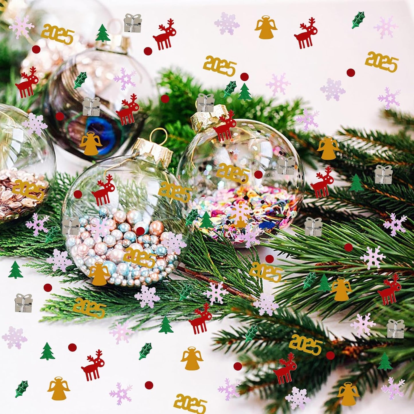 Christmas Day Confetti, Shape Glitter Metallic Foil Table Scatters Confetti Red Green White Party Decorations Table Sprinkles Snowflake Santa Elk for Christmas Party Supplies Decor