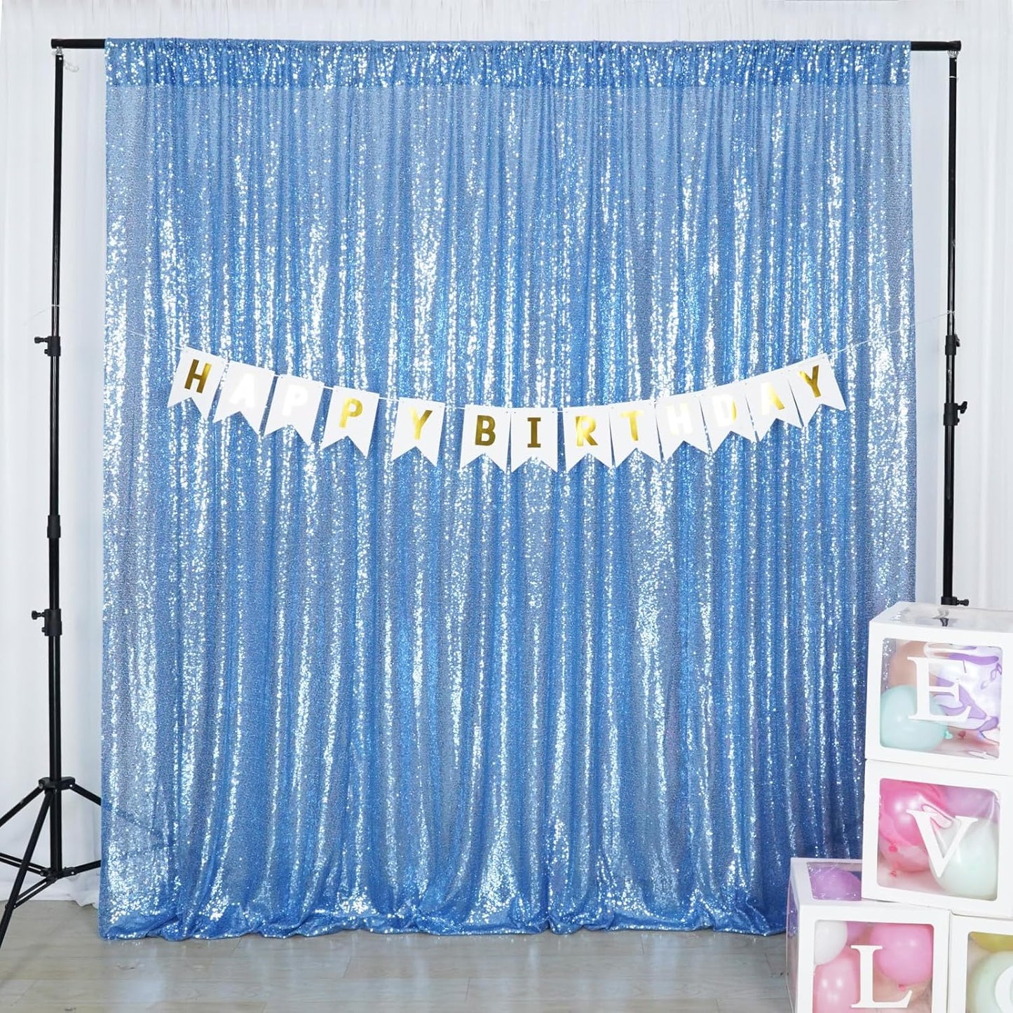 Poise3EHome 6FT x 8FT Sequin Photography Backdrop Curtain for Party Decoration, Baby Blue