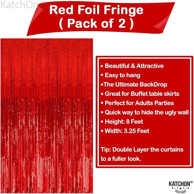 KatchOn, XtraLarge Red Streamers - 3.2x8 Feet, Pack of 2 | Red Fringe Backdrop for Christmas Decorations, Valentines Day Decor, New Years Decorations 2026 | Carnival, Casino Theme Party Decoration