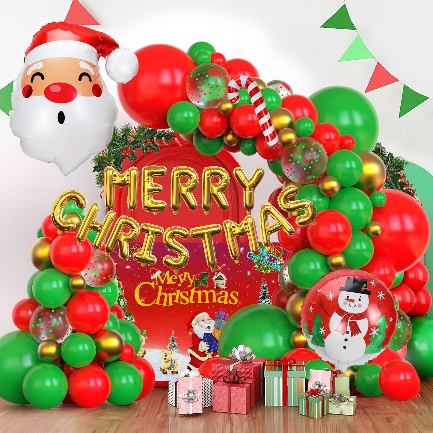94 Pcs Christmas Balloons Garland Arch Kit Red and Green Sequined Balloons, Candy Cane Balloons, Christmas Balloon Banner for Party Decor