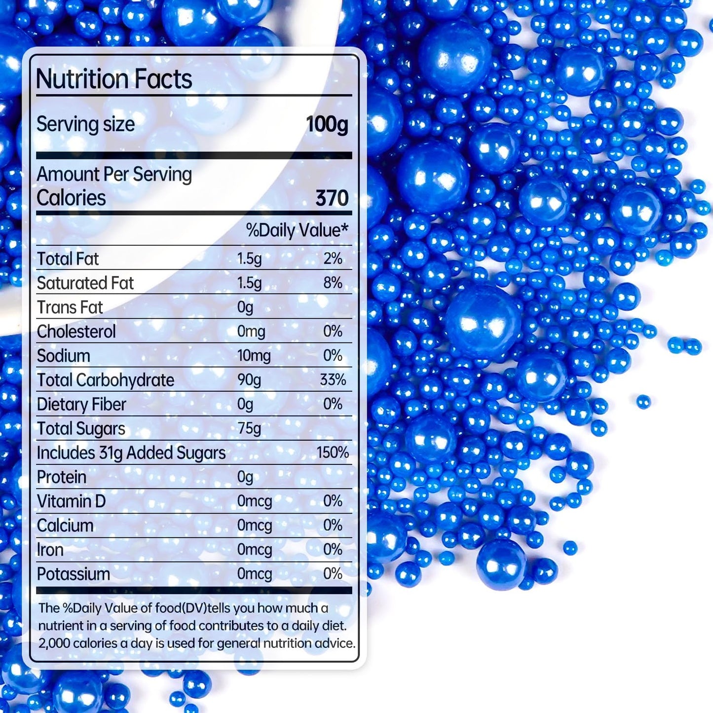 Deep Blue Pearl Sugar Sprinkles, Edible Candy Pearls, 150g/5.29oz, Blue Sprinkles for Cake Decorating, Baking Cake Decorations, Ice Cream Toppers, Cupcakes, Wedding Party Chirstmas Supplies