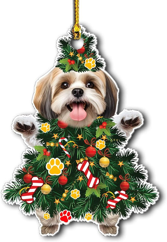 Shih Tzu Christmas Tree Ornament - Festive Holiday Acrylic Hanging Decoration with Adorable Shih Tzu Dog Christmas Tree Topper