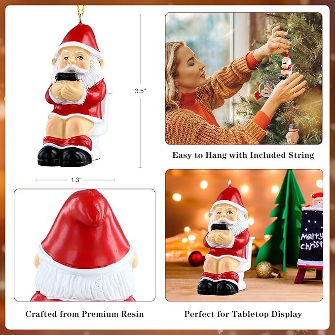PETCEE Naughty Christmas Ornaments - Funny Gnome Ornaments Decorations Gnomes on a Toilet Ornament Holiday Hanging Decor Naughty for Family Friends Funny White Elephant Keepsake Gifts