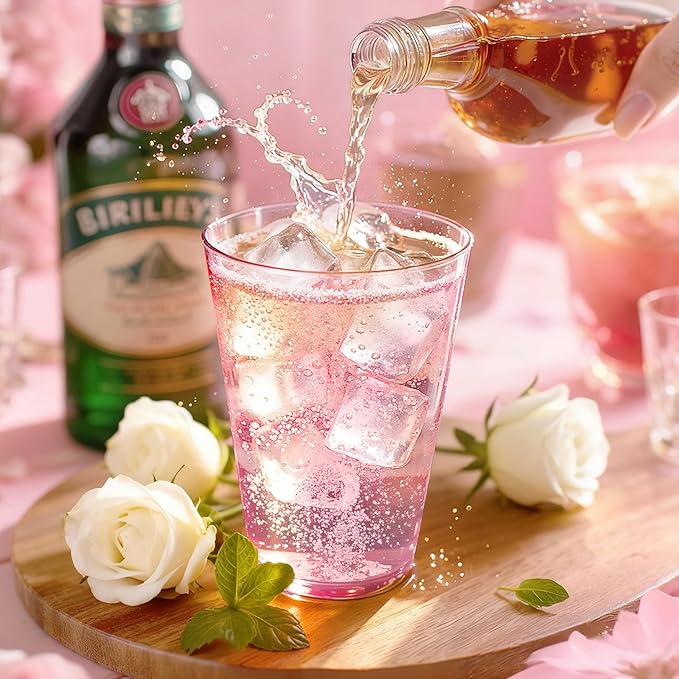 200 Pack Plastic Cups Disposable 12 oz Pink Glitter Party Cups for Cocktail Fancy Clear Plastic Cup, Drinking Cups for Birthdays, Weddings, Christmas,Graduation,Thanksgiving