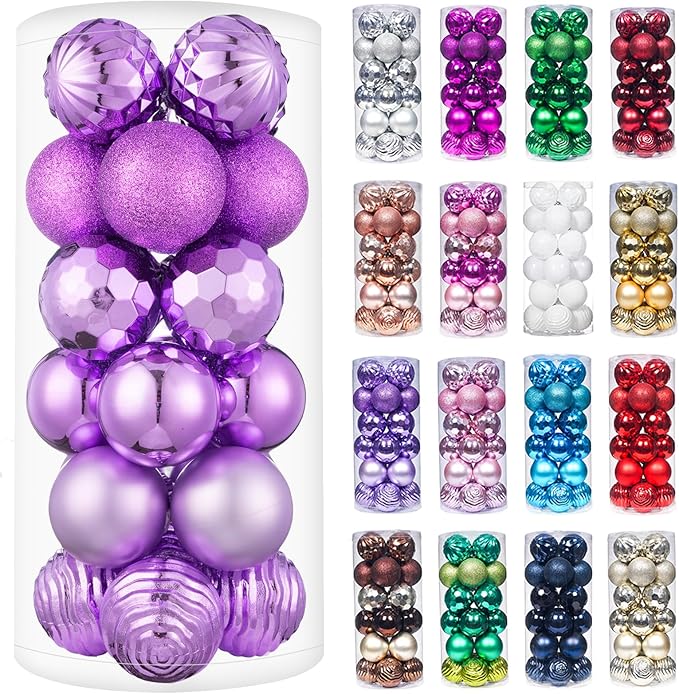 XmasExp 24ct Christmas Ball Ornaments Shatterproof Xmas Tree Hanging Balls Decorations Perfect for Halloween Decorations Holiday Wedding Christmas Decor(2.36"/60mm, Light Purple)