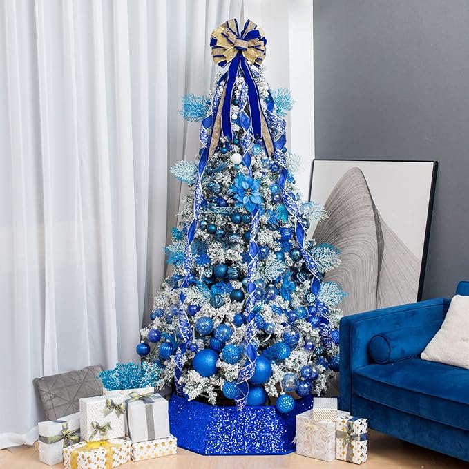 XmasExp 24ct Christmas Ball Ornaments Shatterproof Christmas Ornaments Set Decorations for Xmas Tree Balls 40mm/1.57"(1.57'', Diamond Blue)