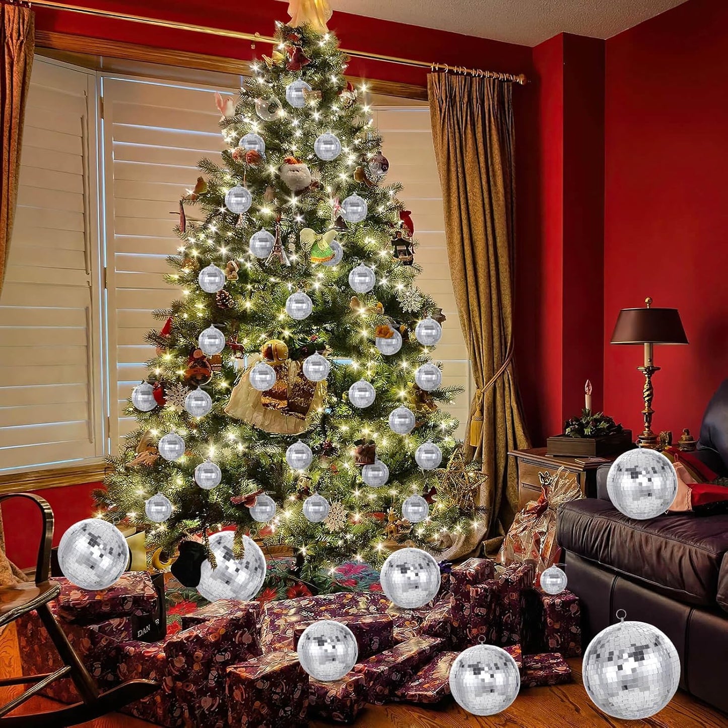 Mirror Disco Ball Silver Mirror Ball: 6 Inches Reflective Hanging Ball - 80s Party Club Stage Props DJ Light Effect Decoration (6''-4PCS)