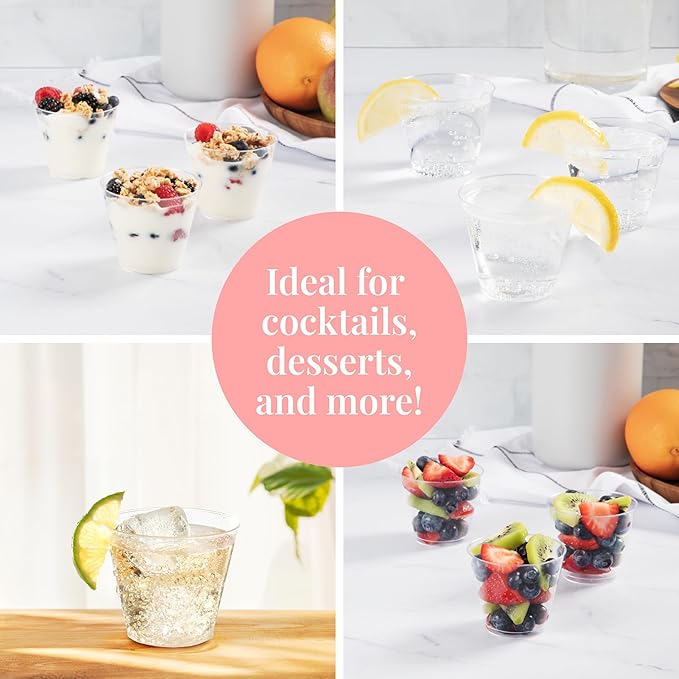 Prestee Clear Plastic Shot Glasses, 2 oz Disposable Shot Glasses - Bulk 100 Pack, Durable Small Cups for Shots, Mini Drinkware for Parties, Events, Reusable or Disposable - Crystal Clear Design