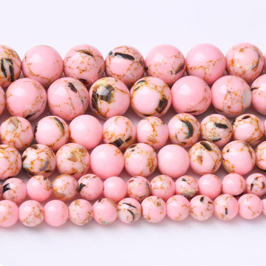 Pink Shell Turquoise Stone Beads Gemstone Round Crystal Energy Jade Beads Stone Beads for Jewelry Making DIY Bracelet Necklace Jewelry Making 1 Strand 15.5inch 31PCS 12MM