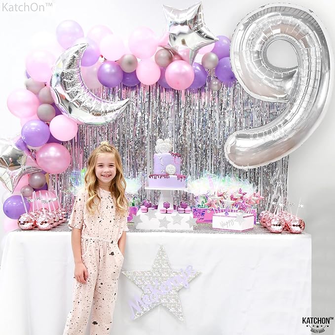 KatchOn, Giant Silver Number 9 Balloon - 40 Inch | Foil 9 Birthday Balloon for 9th Birthday Decorations | 9th Anniversary Decoration | Silver Party Decoration