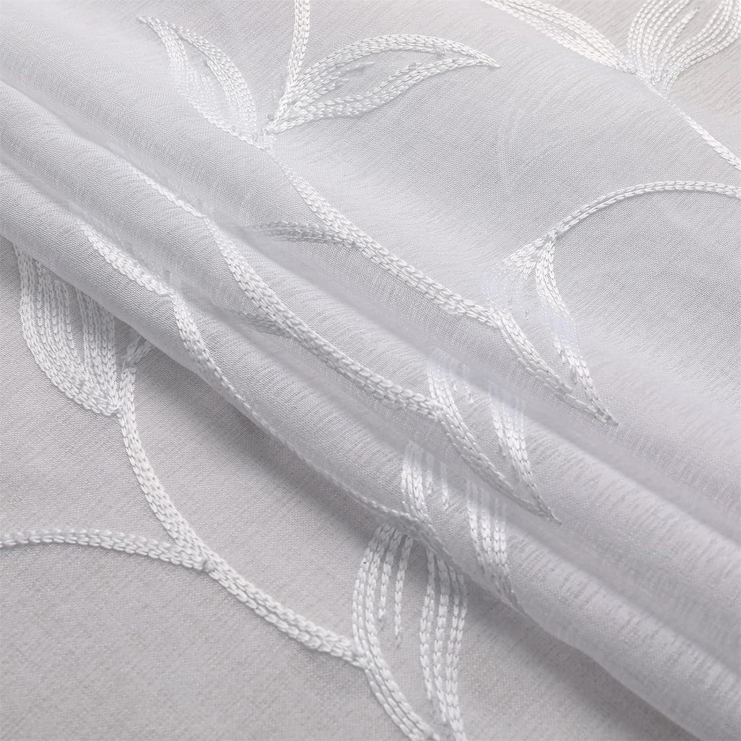 VISIONTEX Sheer Voile Curtain Valances, Decorative Leaves Embroidered, Rod Pocket Window Treatment for Kitchen/Rustic Bedroom/Living Room (54 x 16 Inch,1 Panel)