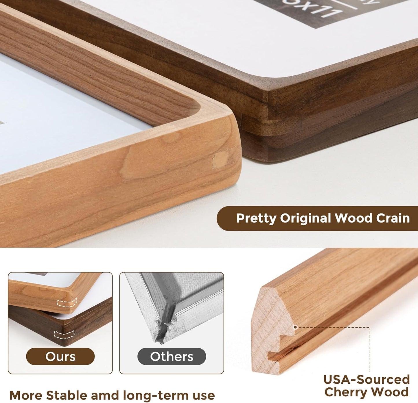 18x24 Picture Frame USA-Sourced Natural Cherry Wood Solid Original Wood Photo Frame Rounded Corner with Mat to 16x20 Picture Display with Real Glass Family Picture, Wedding Picture, Photo, Certificate