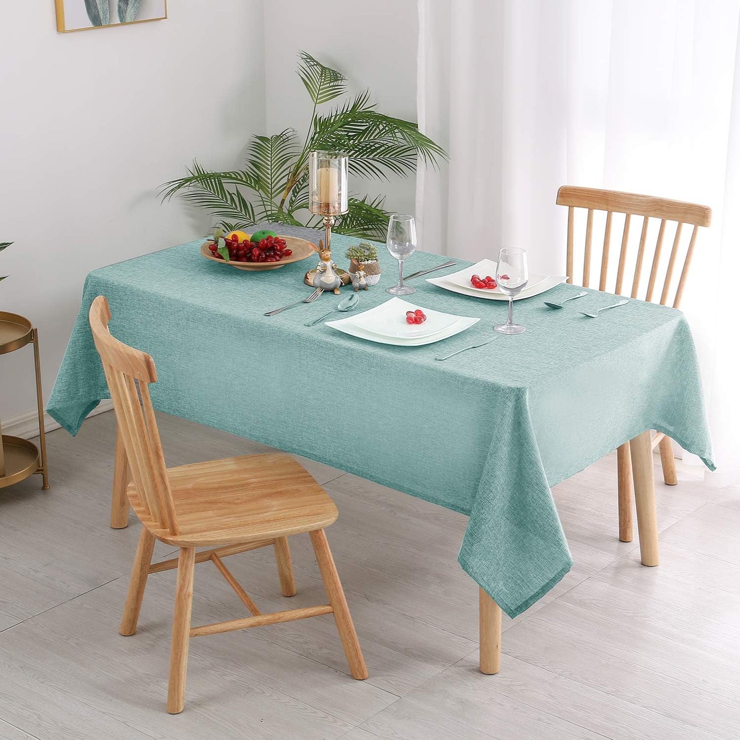 Hiasan Faux Linen Rectangle Tablecloth - Wrinkle and Stain Resistant Washable Table Cloth for Kitchen Dining Room Holiday Table Cover for Dinner, Aqua, 70 x 120 Inch