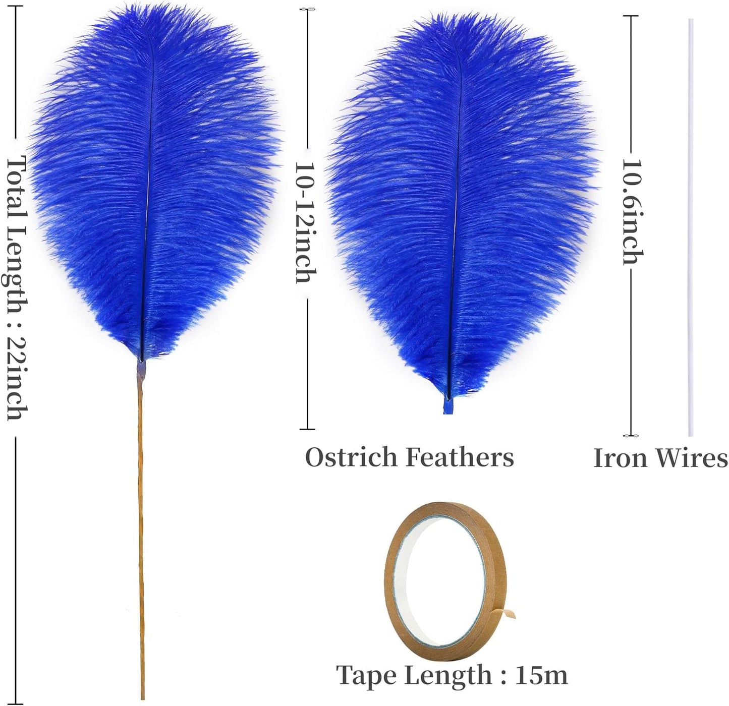 Holmgren Red White and Blue Ostrich Feathers - 20pcs Making Kit 22 Inch 4th of July Decor Ostrich Feathers Bulk for Vase, Floral Arrangement, Wedding Party Centerpieces and Home Decorations