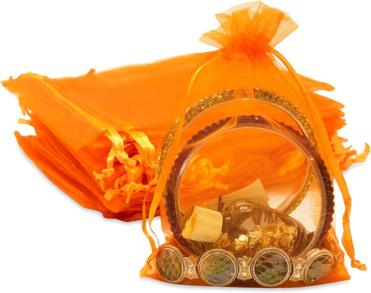 TheDisplayGuys 48-Pack 3x4 Orange Sheer Organza Gift Bags with Drawstring, Jewelry Candy Treat Wedding Party Favors Mesh Pouch