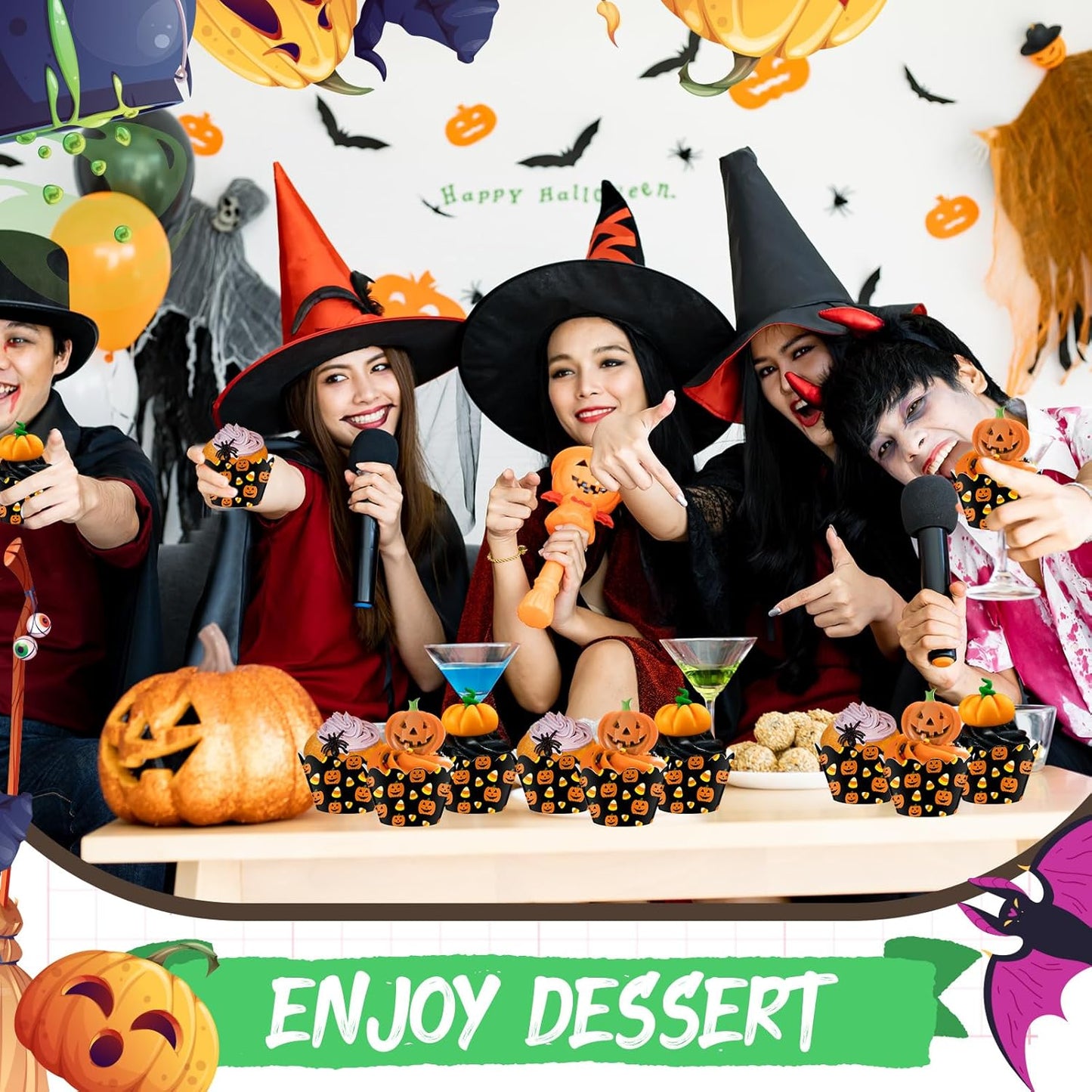 Domensi 100 Pcs Halloween Pumpkin Cupcake Wrappers Rustic Cupcake Liners Pumpkin Candy Corn Baking Cups Baking Liners for Wedding Bridal Baby Shower Birthday Halloween Party Supplies Dessert Decors