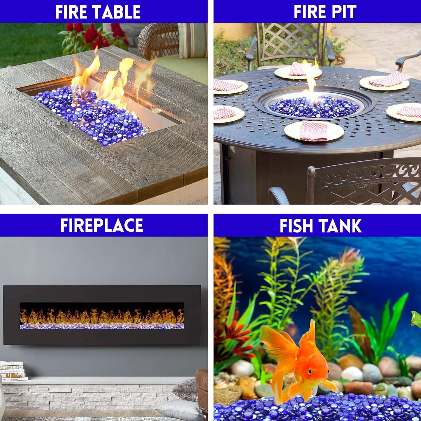 Fire Pit Glass, Cobalt Blue Firepit Rocks for Propane Firepit, Fireplace and Outdoor Decorative, 3/4 High Luster 10LB Round Fire Glass Beads