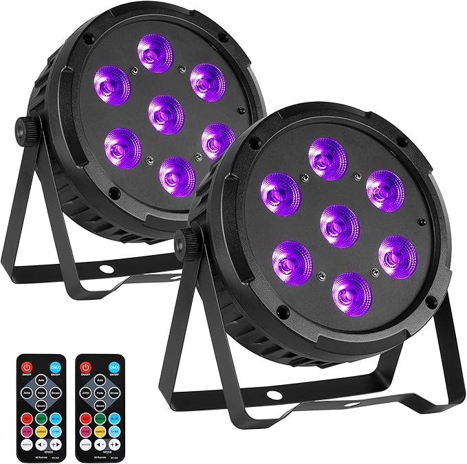 84W LED Par Can Lights, 6-in-1 RGBWA+UV Pro Led Stage Lighting with DMX512 & Remote, Pulse Change, Strobe, Sound Activation for Stage, Party, Wedding and DJ Events (2-Pack)