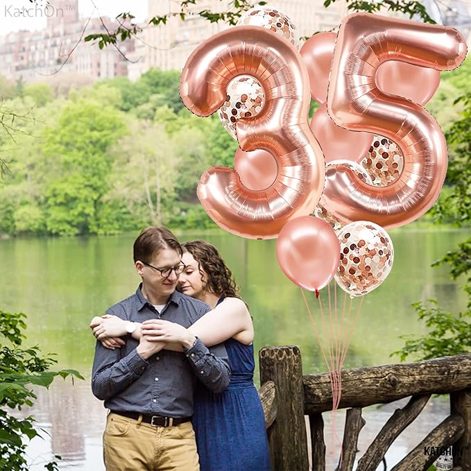 KatchOn, Rose Gold 35 Balloon Numbers - 40 Inch | Rose Gold 35 Balloons for 35th Birthday Anniversary Decorations | Mylar Balloons for Women Men 30th Birthday Party Decorations
