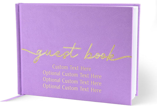 Promot Personalized Guestbook for Party (Lavender Purple) - 110 Lined Pages in Wood-Free Vegan Leather Hard Cover - Wedding Guest Book Sign in and Photos, Baby Shower, Birthday or Graduation