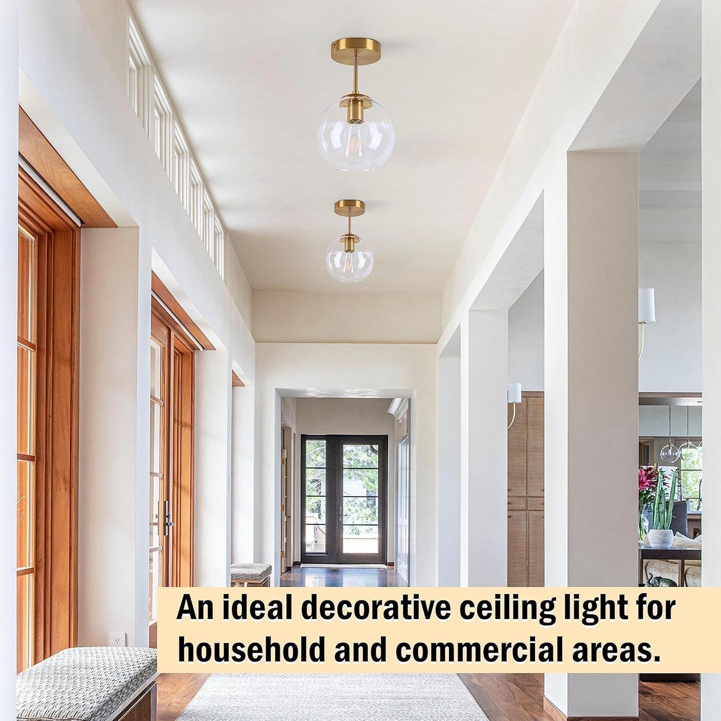 Gold Semi Flush Mount Ceiling Light Fixture with Clear Glass Light Fixture Mid Century Light Fixtures Gold Semi Flush Ceiling Light Fixtures for Dining Room Kitchen Island (Bulb Incl)