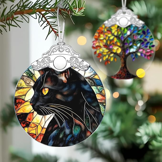 Black Cat Stained Glass Ornament, Christmas Ornaments – Christmas Tree Decorations, Holiday Decor, Stocking Stuffer, Gift Idea, Gifts for Cat Lover, Pet Lover