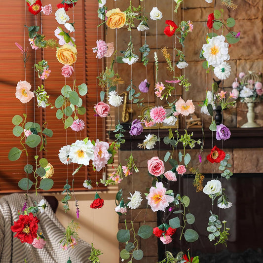 XunYee 6 Pcs 35.4 ft Flower Garlands Hanging Wildflower Backdrop Decoration Artificial Floral Garlands Fake Flower Vines Faux Silk Wildflower Decor for Halloween Fall Wedding Garden Wall Arch(Floral)