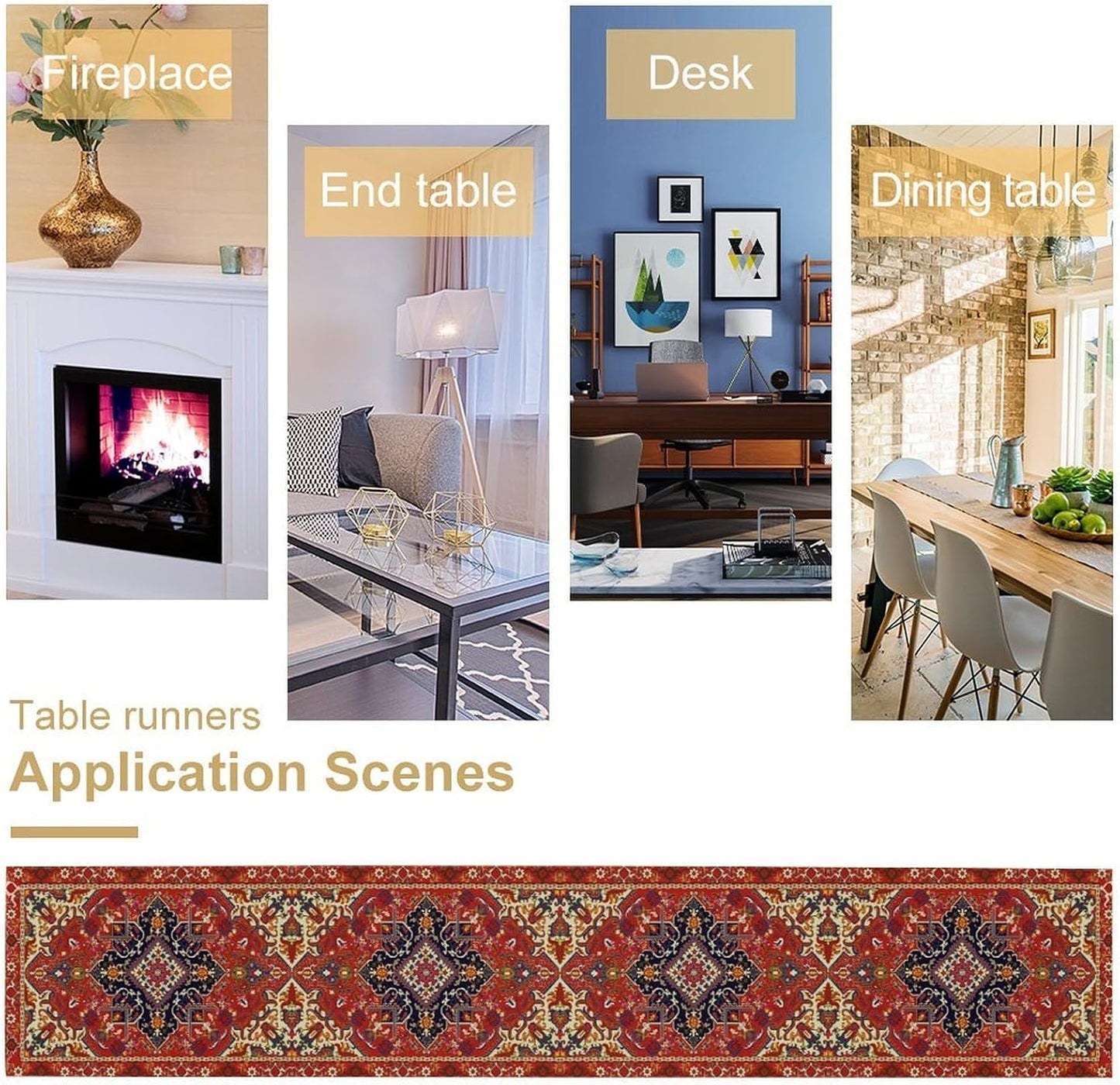 Boho Old French Table Runner, Vintage Red Beige Retro Flower Rustic Country Style Floral Print Pattern for Home Kitchen Table Decor Dining Coffee Room Garden Party Decor 13x108in