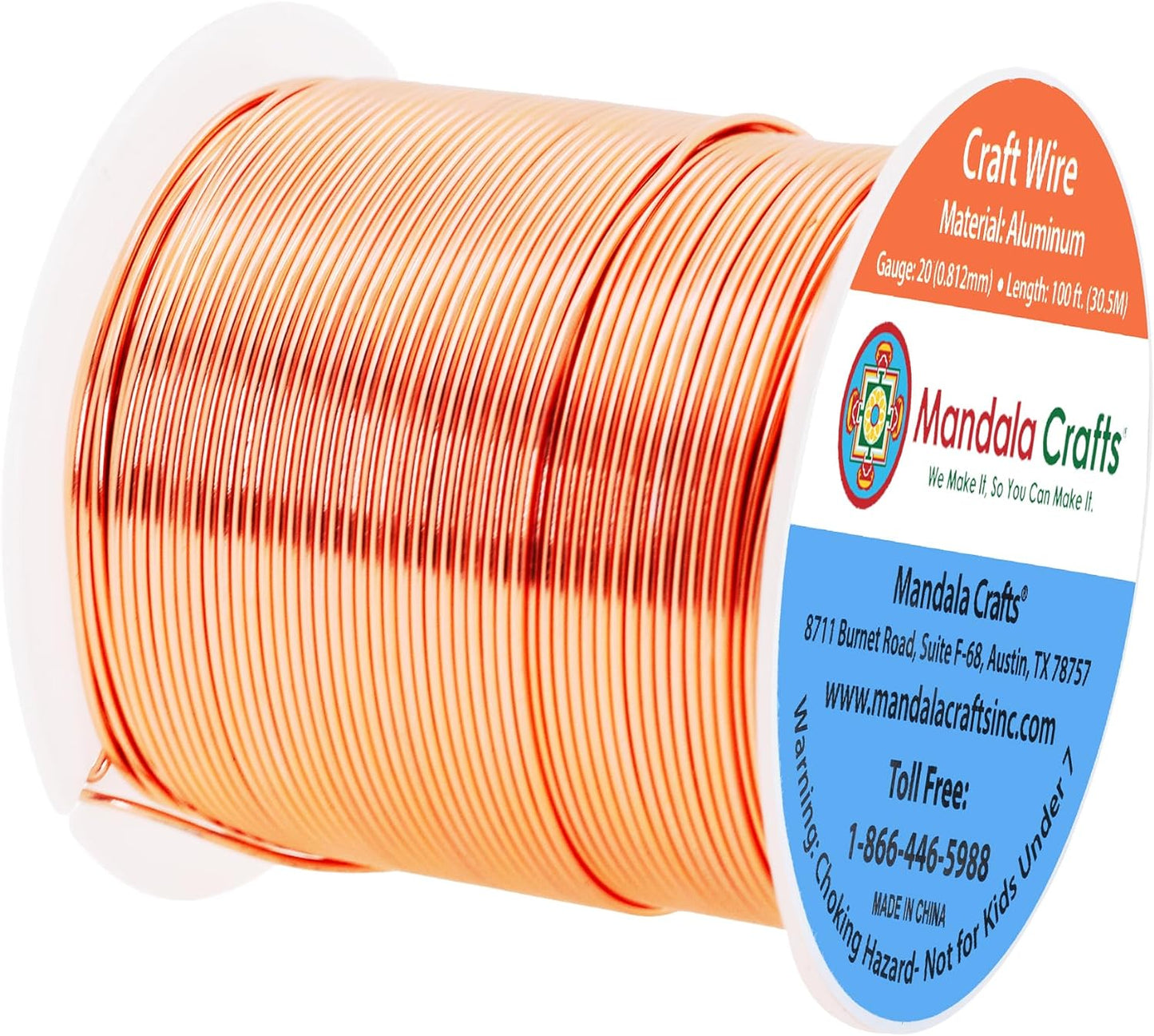 Mandala Crafts 20 Gauge Anodized Aluminum Craft Wire for Jewelry Making - 100 FT Colored Flexible Copper Tone Wire - Bendable for Bonsai Armature Crafting Sculpting
