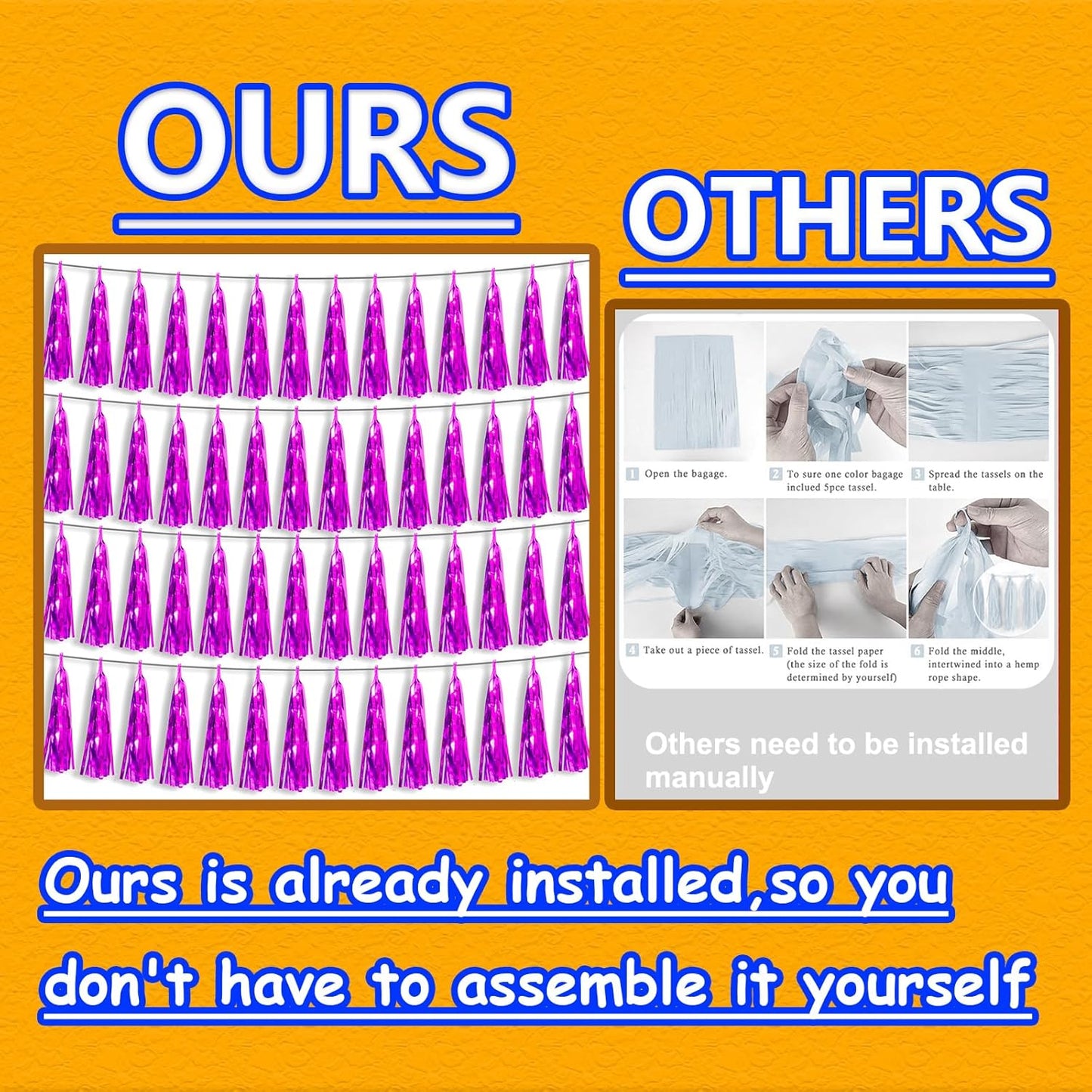 4P Hot Pink Foil Fringe Tassel Banner Garland Metallic Tinsel Streamers Wall Hanging Curtain Backdrop Banners for Parade Floats, 2024 Graduation Decorations, Wedding Party Decoration