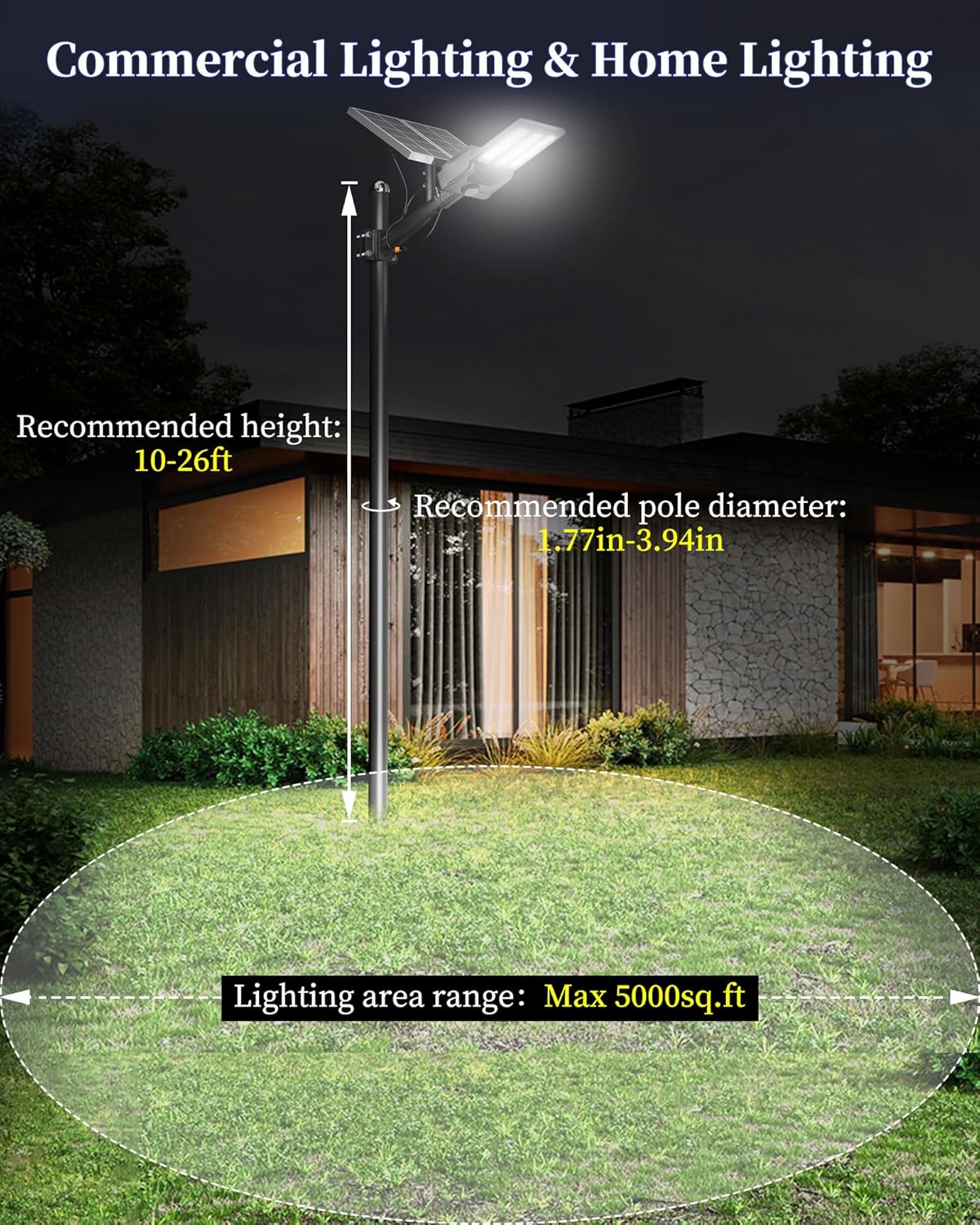 Gefolly SL-12000W Solar Street Light Outdoor 900000LM Wide Angle Commercial Parking Lot Lights Dusk to Dawn 6500K Flood Security Light IP67 Lamp for Basketball Court, Yard, Road