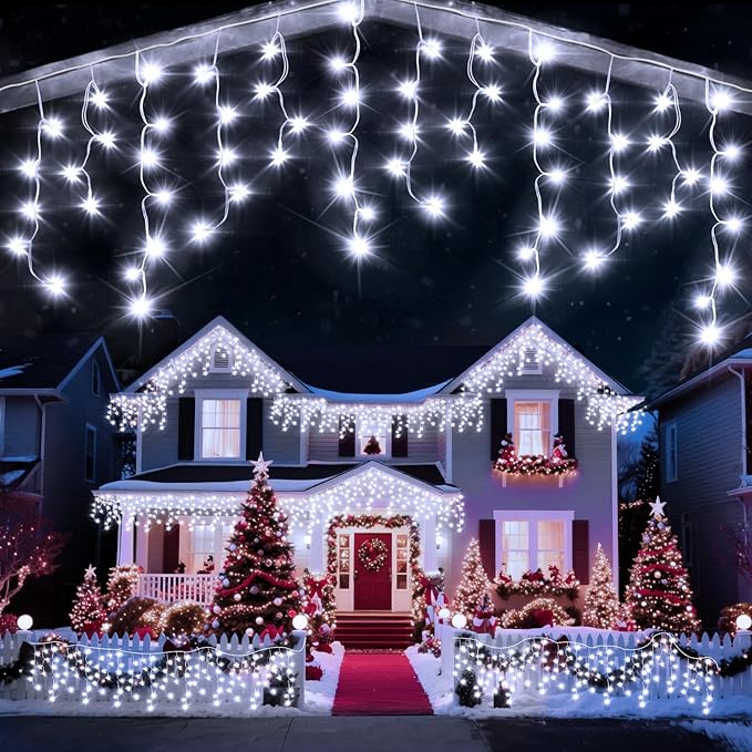 66 Ft Ice Lights for Outside, 640 LED Christmas Lights Outdoor Plug in, Christmas String Lights with 8 Modes & Timer for Holiday, Party, Wedding, House, Patio, Outdoor Decor(Cool White)
