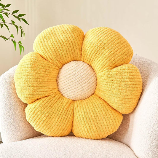 Flower Throw Pillow, Soft Yellow 14.9" Shaped Floor Pillow for Home Decor, Cute Aesthetic Plush Decorative Pillows for Bed, Sofa, Couch